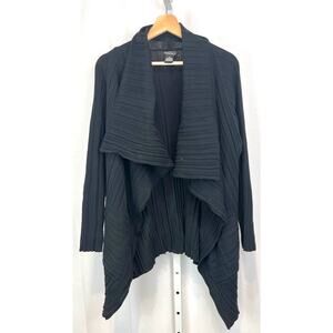 BABETTE Draped Open Front Cardigan Sweater Ribbed Knit Black Size XL